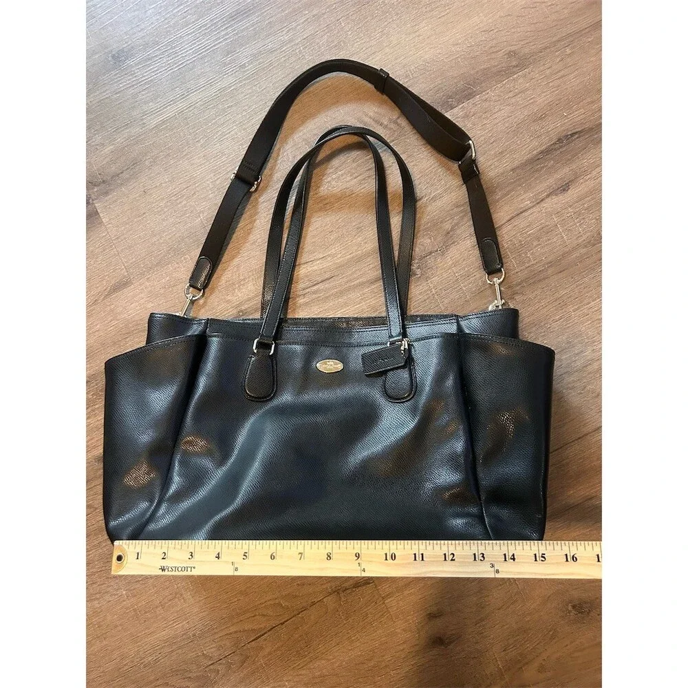 Coach Tote Bag Womens Large Black Pebbled Leather Zip Detachable Strap